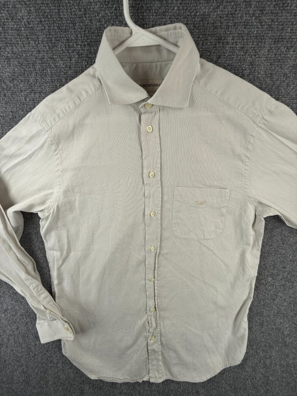 Emporio Armani Gray Button Up Shirt 15.5 Long Sleeve Cotton Logo Pocket Adult